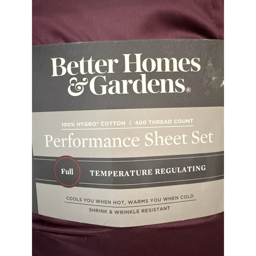 Better Homes Gardens FULL 4-Piece Performance Sheet Set Temp Regulating Burgandy